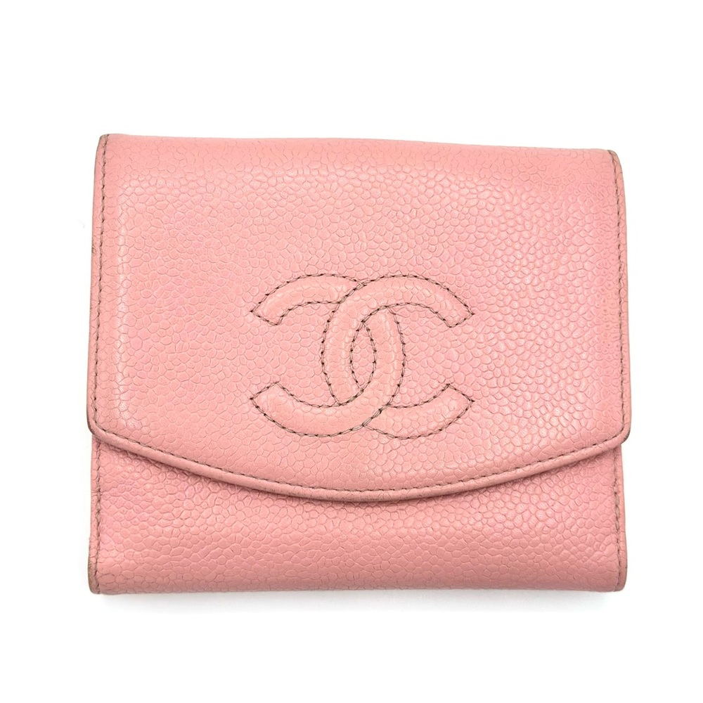 Authentic Pink CC Caviar Compact Wallet